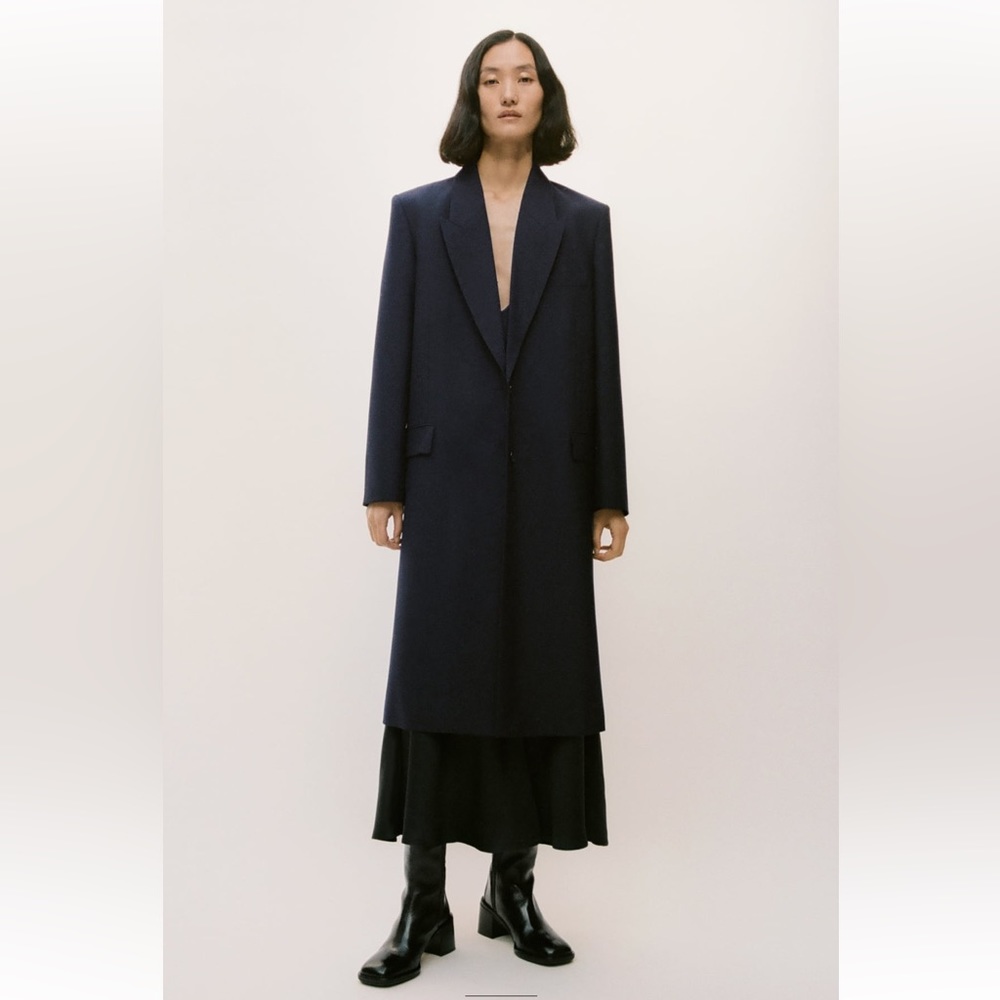 Zara wool blend navy blue long coat